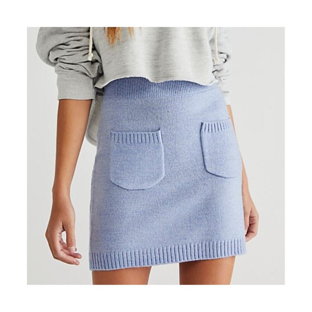 We The Free People Periwinkle Blue Wool Blend Sweater Knit Mini Flirty Skirt